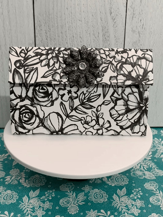 Black and White Floral Clutch Purse Gift Box