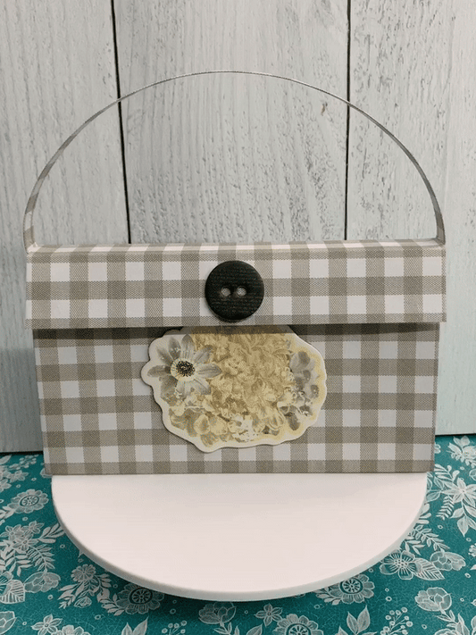 Grey and White Gingham Paper Purse Gift Bag