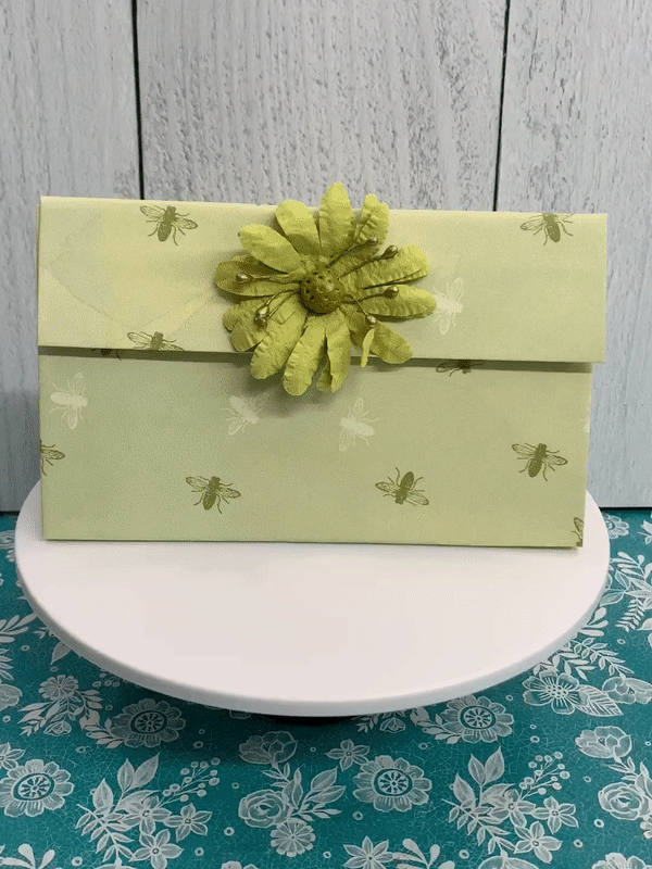 Handcrafted Paper Clutch Purse Gift Box Olive Green with Bee’s