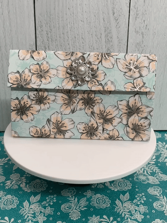 Light Blue with Pink Floral’s Paper Clutch Purse Gift Box