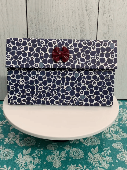 Navy Burgundy Bow Closure Paper Clutch Purse Gift Box