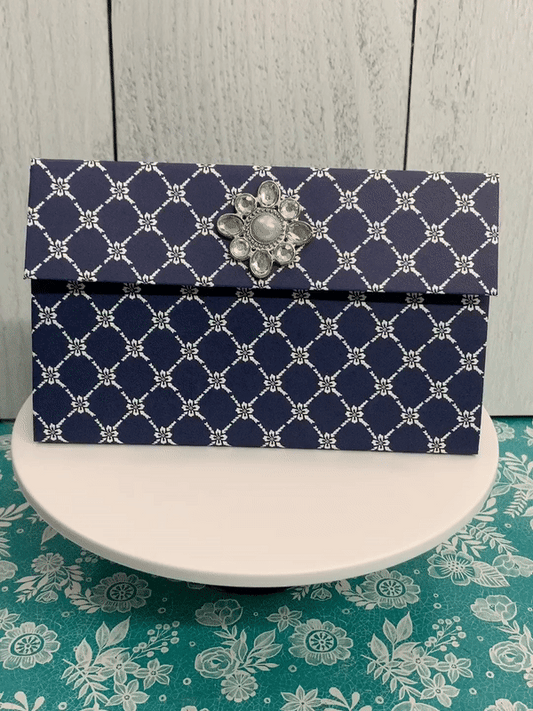 Navy Pearl Closure Paper Clutch Purse Gift Box