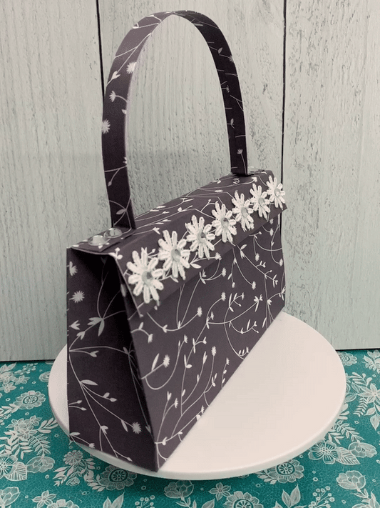 Navy and White Floral Paper Purse Gift Bag
