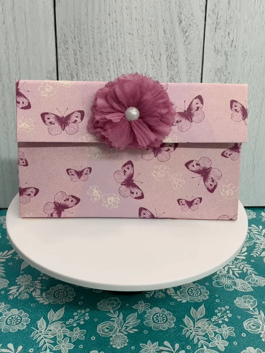 Rose Lavender with Butterflies Paper Clutch Purse Gift Box