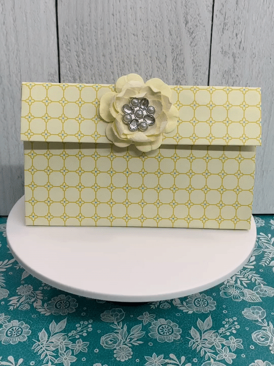 Yellow Gingham with Floral Closure Paper Clutch Purse Gift Box