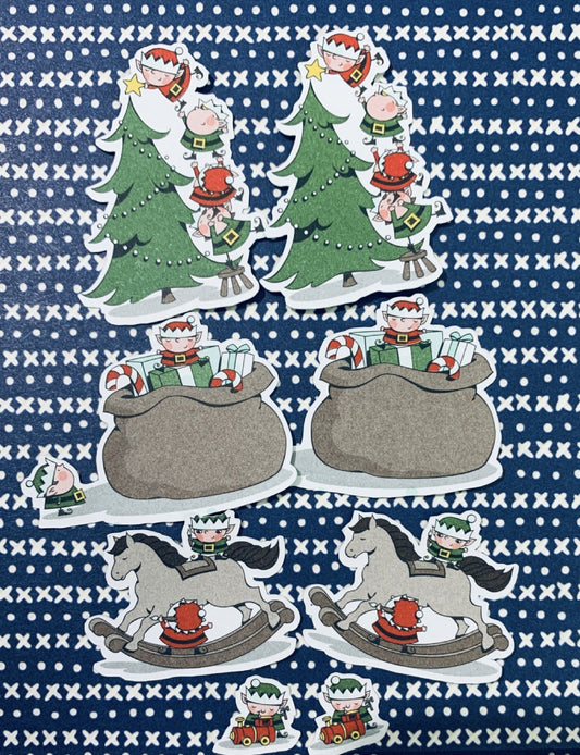 Stampin' UP! Retired Designer Series Paper -Santas Workshop - Die Cut Pack - Rocking Horse and Christmas Tree Elves